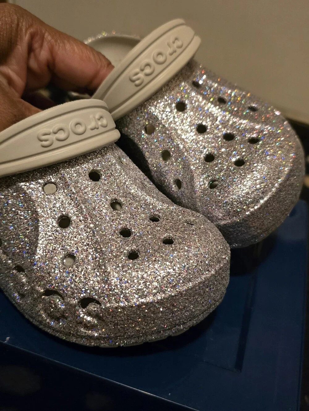 Crocs Kids Glitter Slip-On Clog - Silver